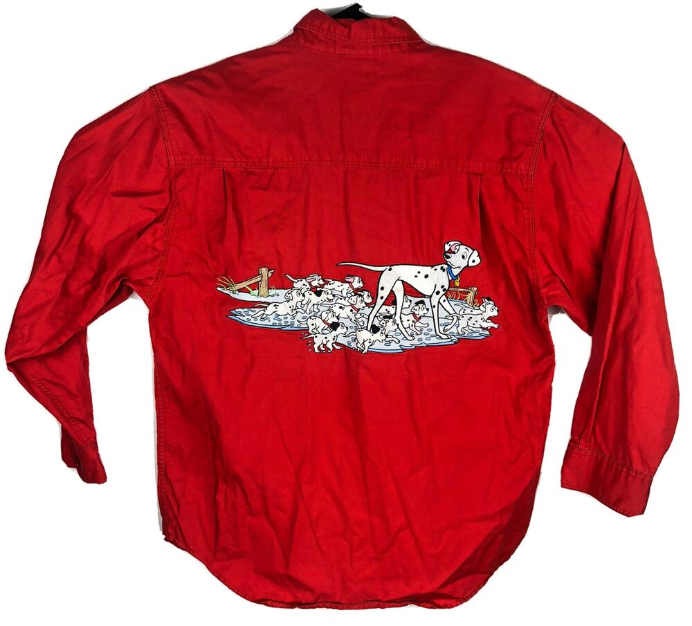 Vintage Disney Mickey Inc 101 Dalmatians Embroidered Back Shirt Red Mens Medium